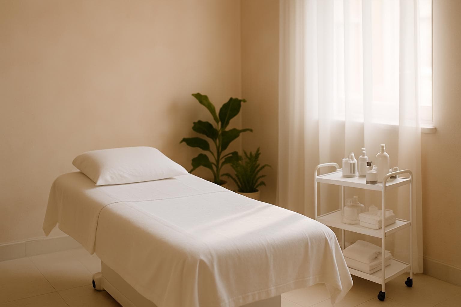 Calm, minimal spa treatment room